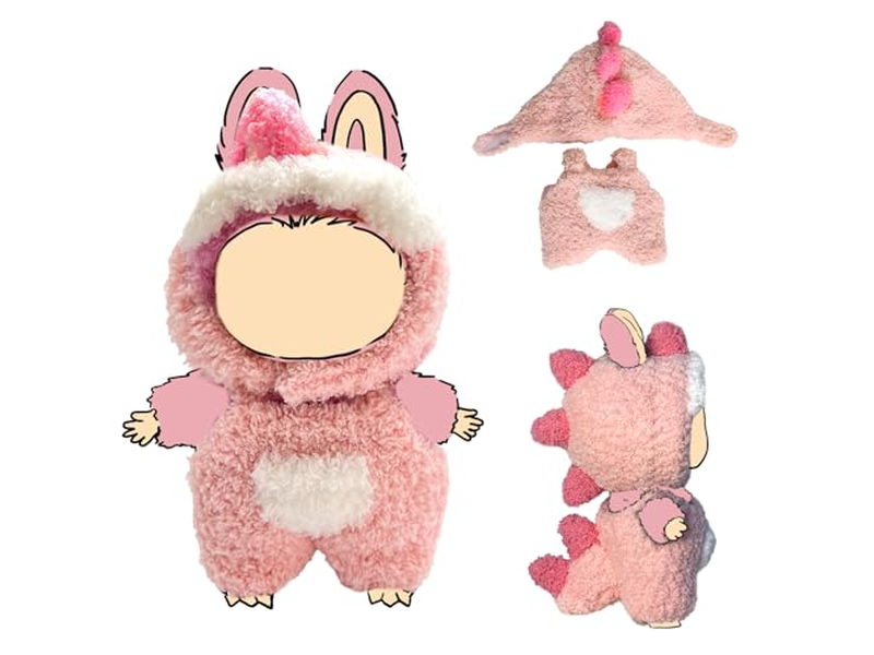 17cm Doll Clothes, Faking Animal Style Outfit Jumpsuit Clothing(Pink Dinosaurs)