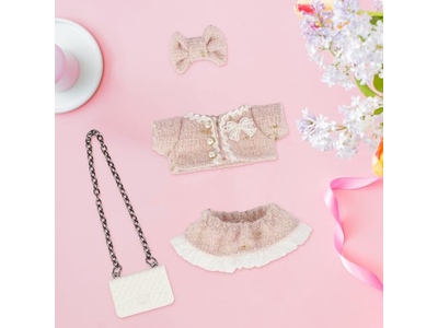 4 Set 15- 17cm Doll Clothes for labubu - Dolls Outfit Accessories for Girl , with Coat + Skirt + Handbag + Bow (No Doll) (Pink)