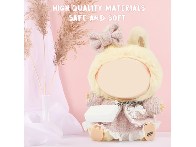 4 Set 15- 17cm Doll Clothes for labubu - Dolls Outfit Accessories for Girl , with Coat + Skirt + Handbag + Bow (No Doll) (Pink)