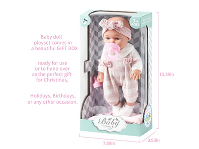 Baby Doll in Gift Box with Pink Cloths, PacifierGift Idea for Ages 3+